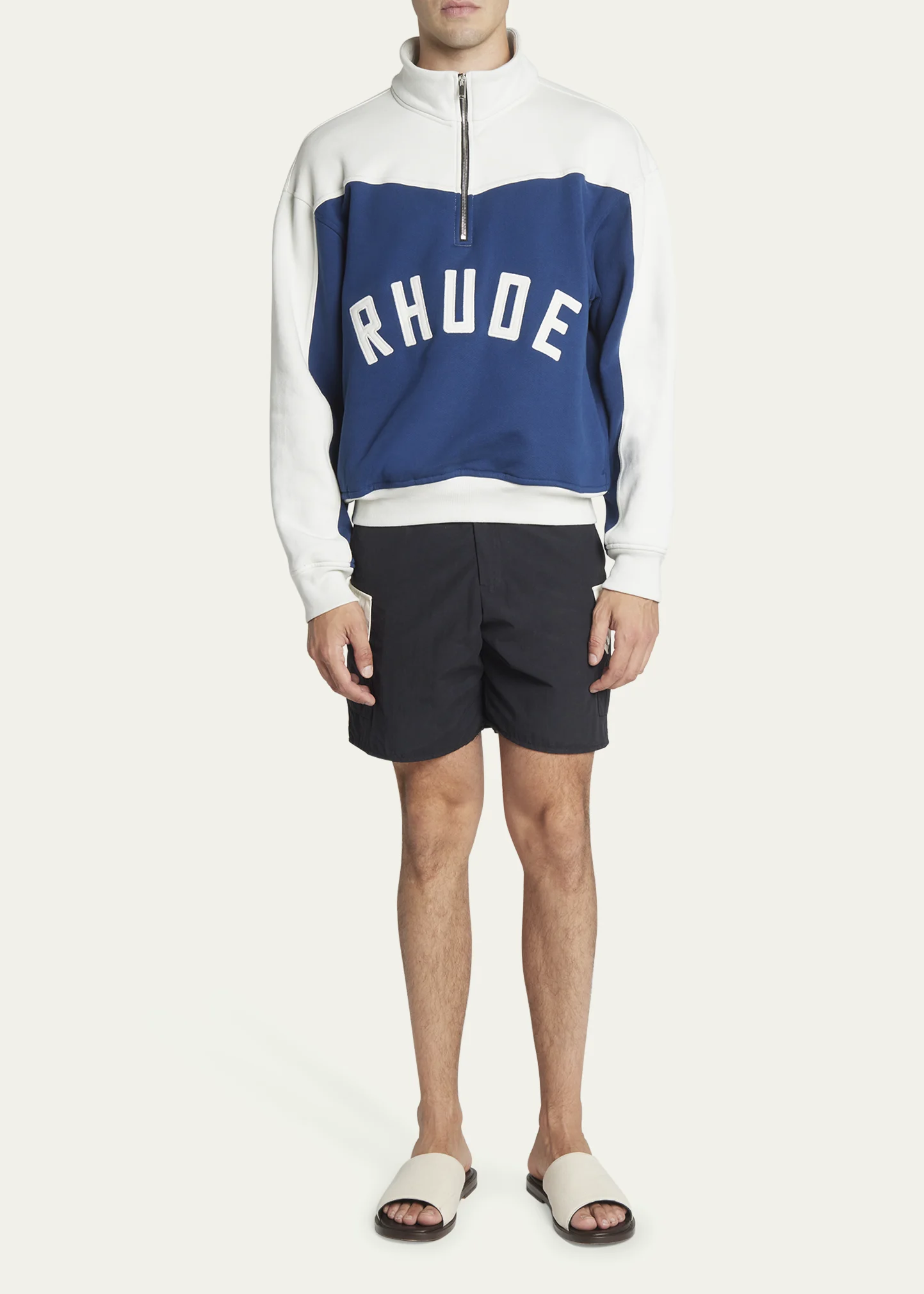 RHUDE Men's Logo Colorblock Cotton Terry Varsity Sweatshirt