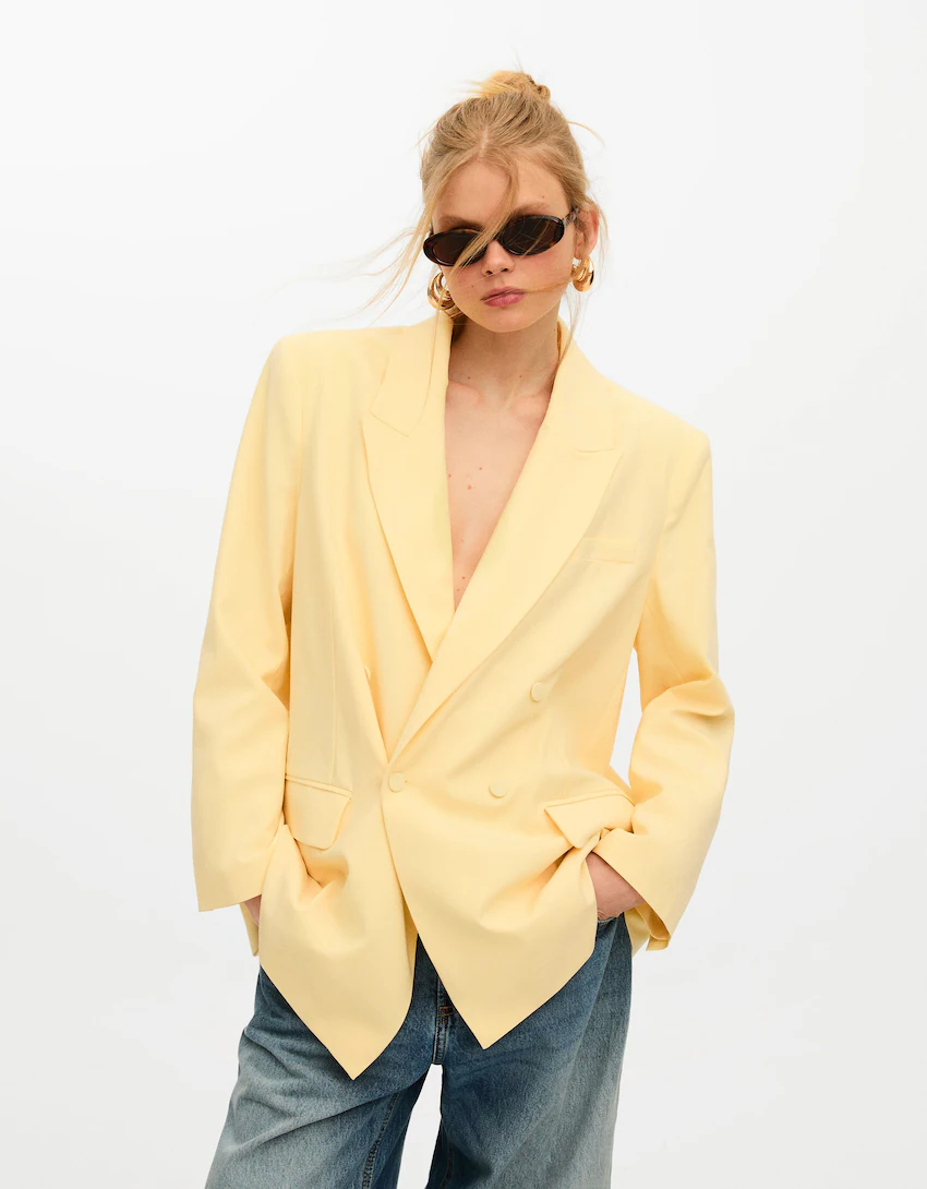 Oversize double-breasted blazer with covered buttons