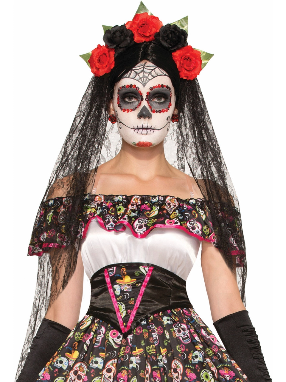 Mexican Day Of The Dead Headband With Flowers