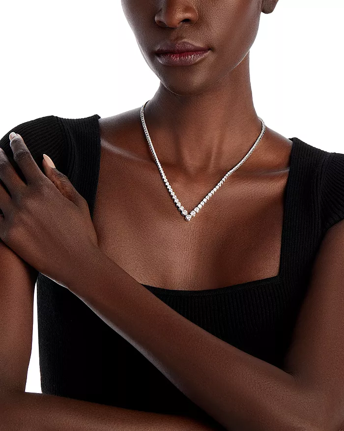 Bloomingdale's Luxe Collection Diamond Chevron Tennis Necklace in 14K White gold, 10.85 ct. t.w.