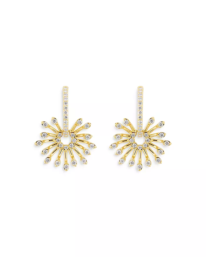 HUEB 18K Yellow Gold Luminus Diamond Starburst Dangle Hoop Earrings