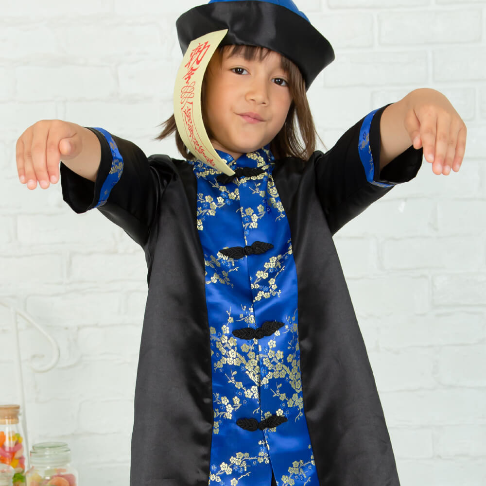 [17%OFF] Kids jiang shi -style long jacket hat set with bills