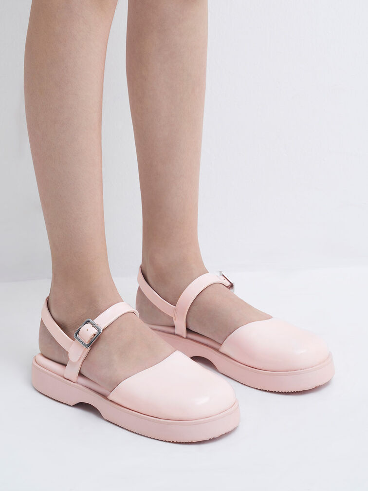 Girls' Ankle-Strap Flats - Light Pink