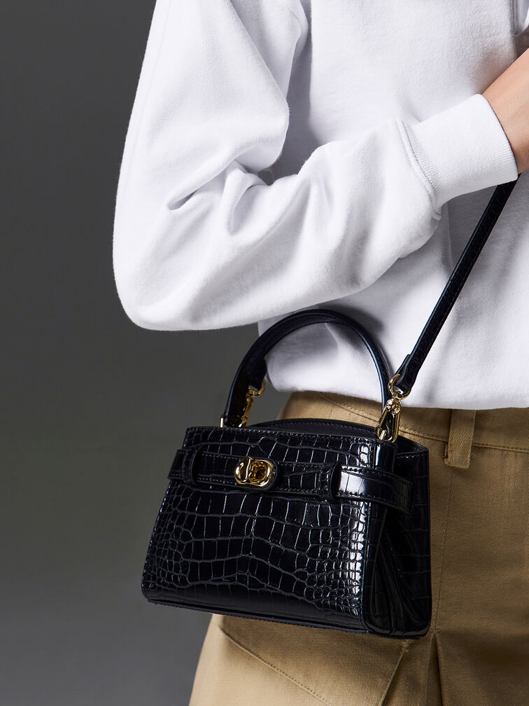 Aubrielle Croc-Effect Top Handle Bag - Black