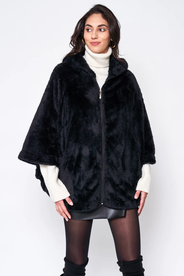 Faux Fur Cape With Hood