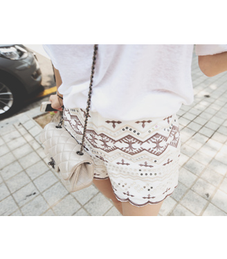 Embroidered Beaded Shorts