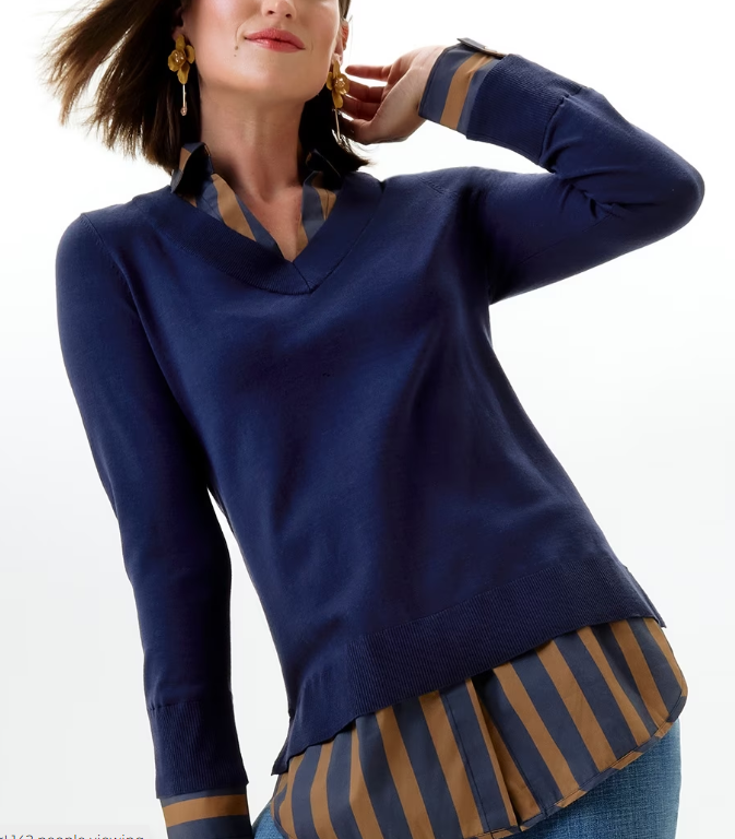 Stripe Built-In Shirt Sweater
