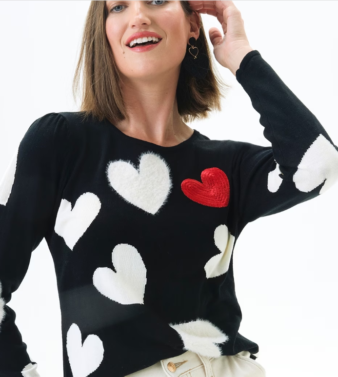Fuzzy Hearts Pullover Sweater