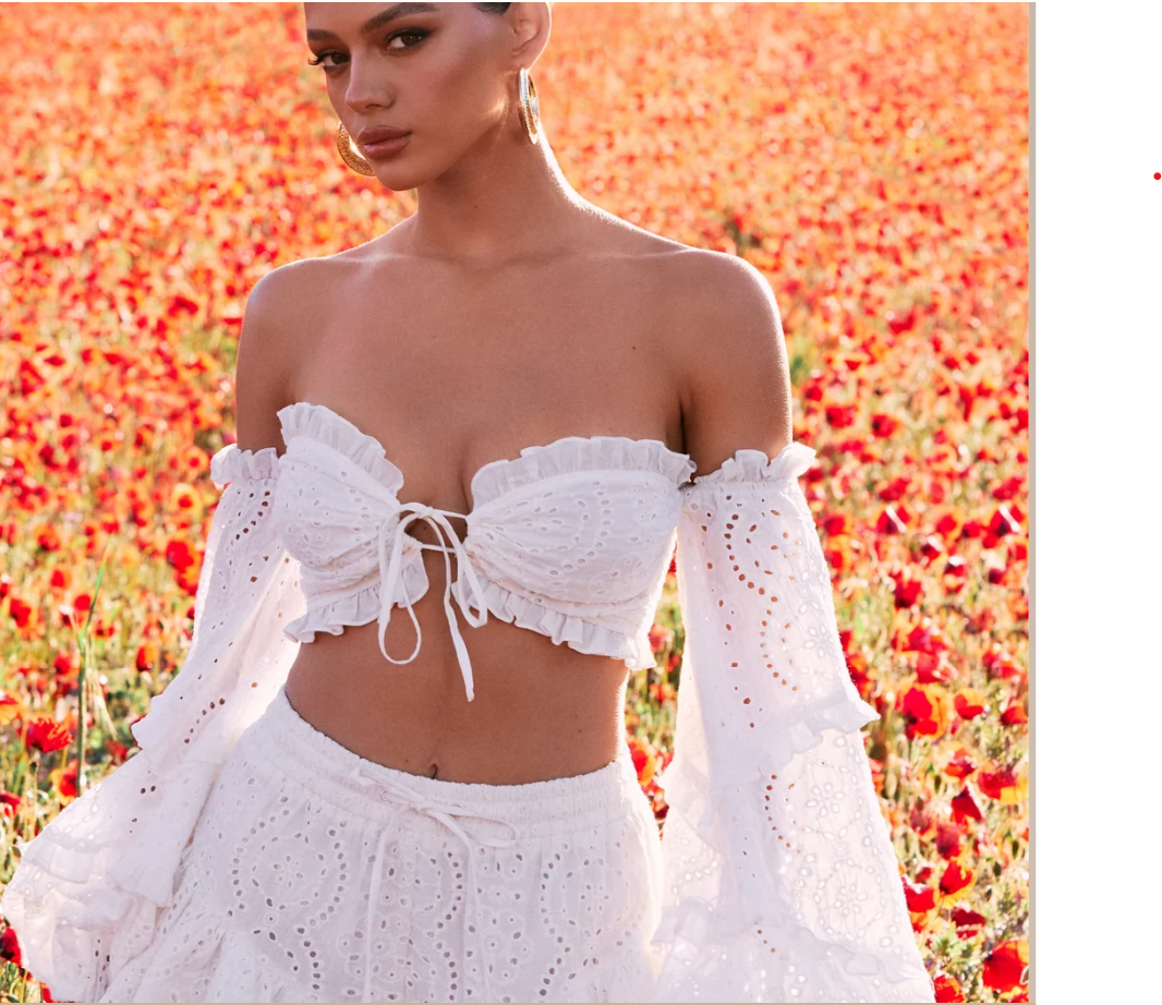 POSTCARD WHITE LACE BARDOT PUFF-SLEEVED CROP TOP