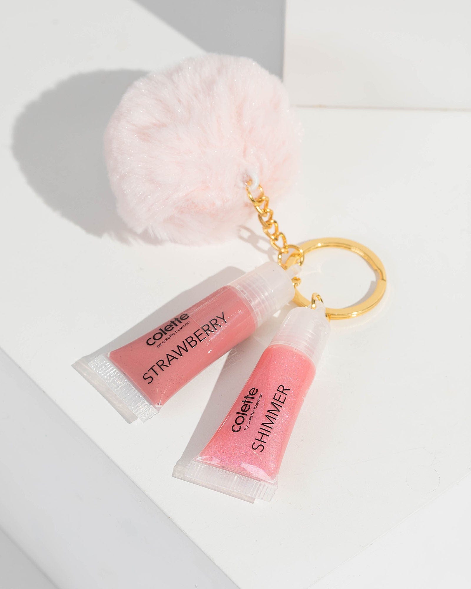 2 Lip Gloss Pink Pom Pom Keyring