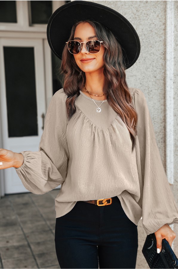 Apricot Peasant Sleeve Shirred Top
