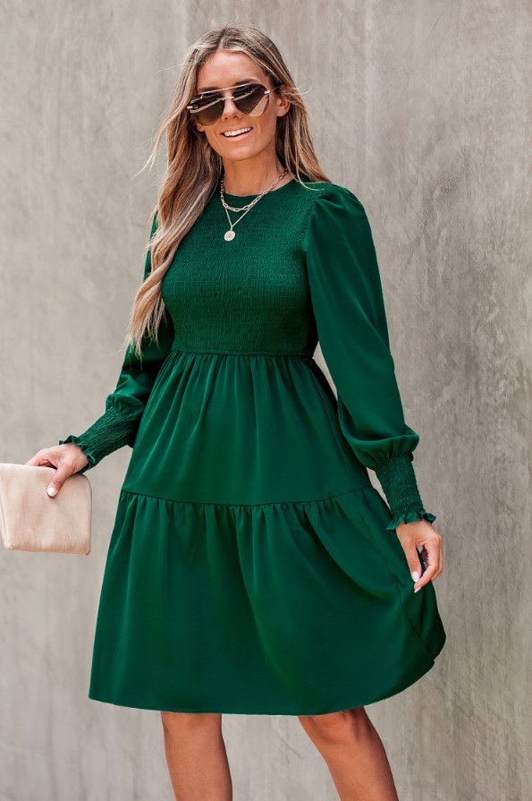 Emerald Green Smocked Ruffled Dress