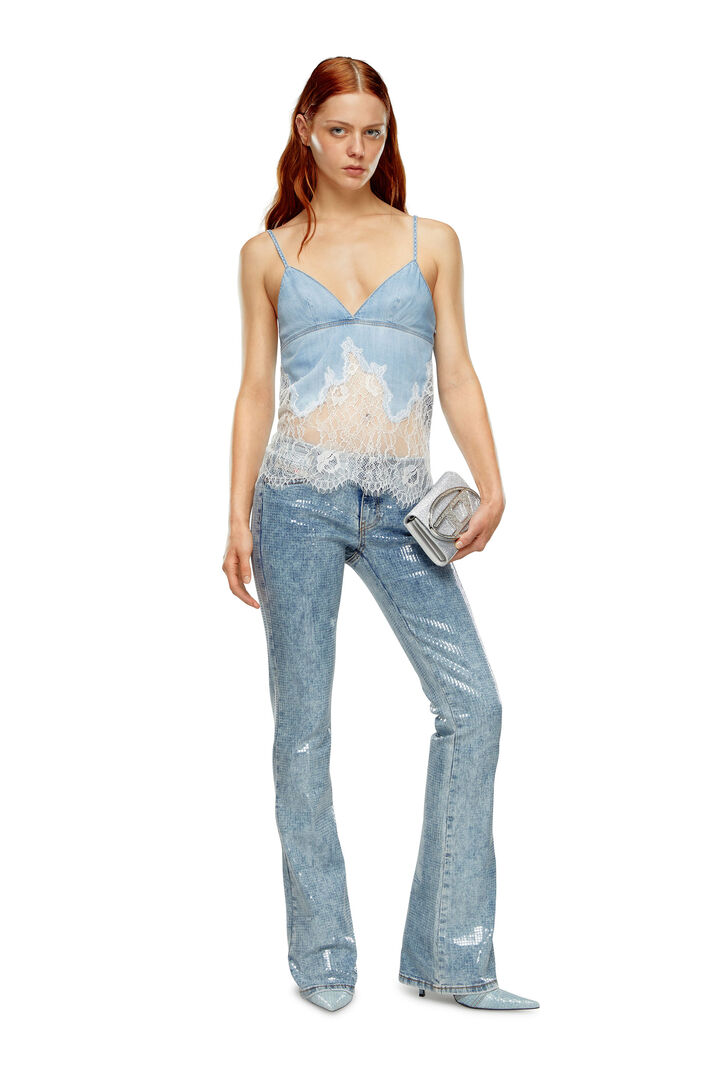 De-Mony-S Strappy top in denim and lace