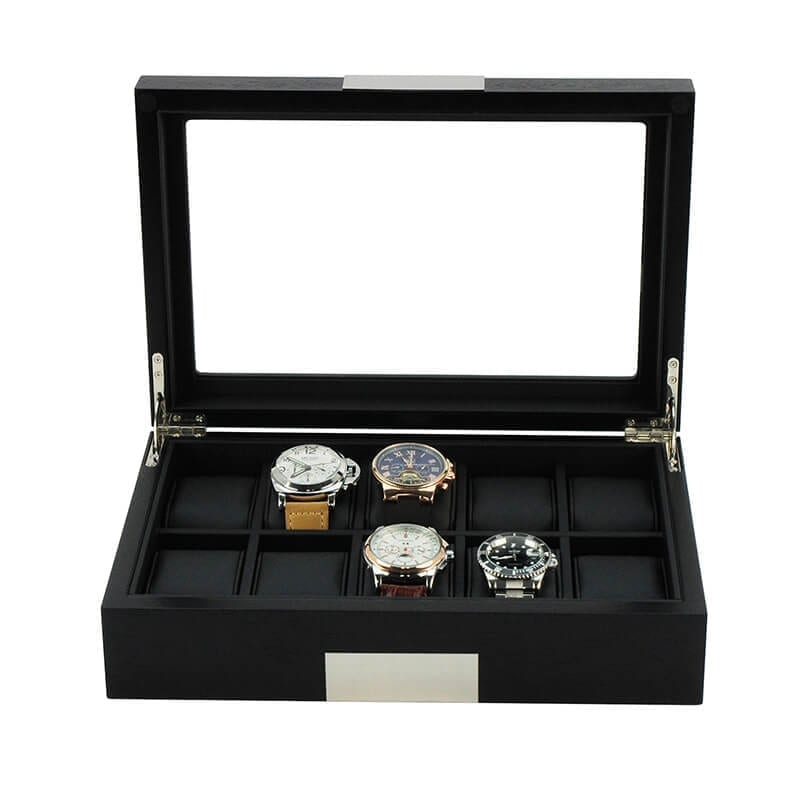 Luxury wooden watch box matt black 10 slots