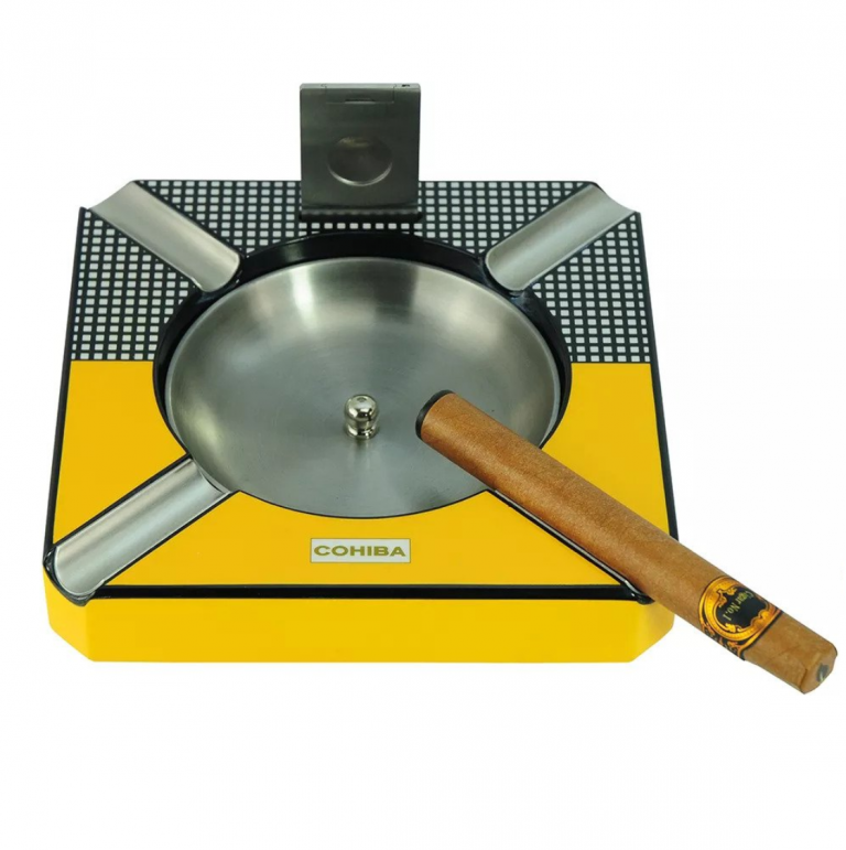 Wooden Cigar Ashtray glossy carbon fiber cohiba W/cigar cutter