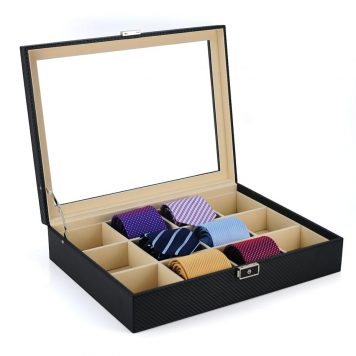 Wooden Tie Box for men carbon fiber for 12 ties