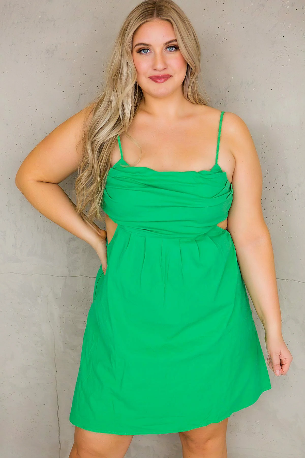 GREEN PLEATED FRONT DRESS
