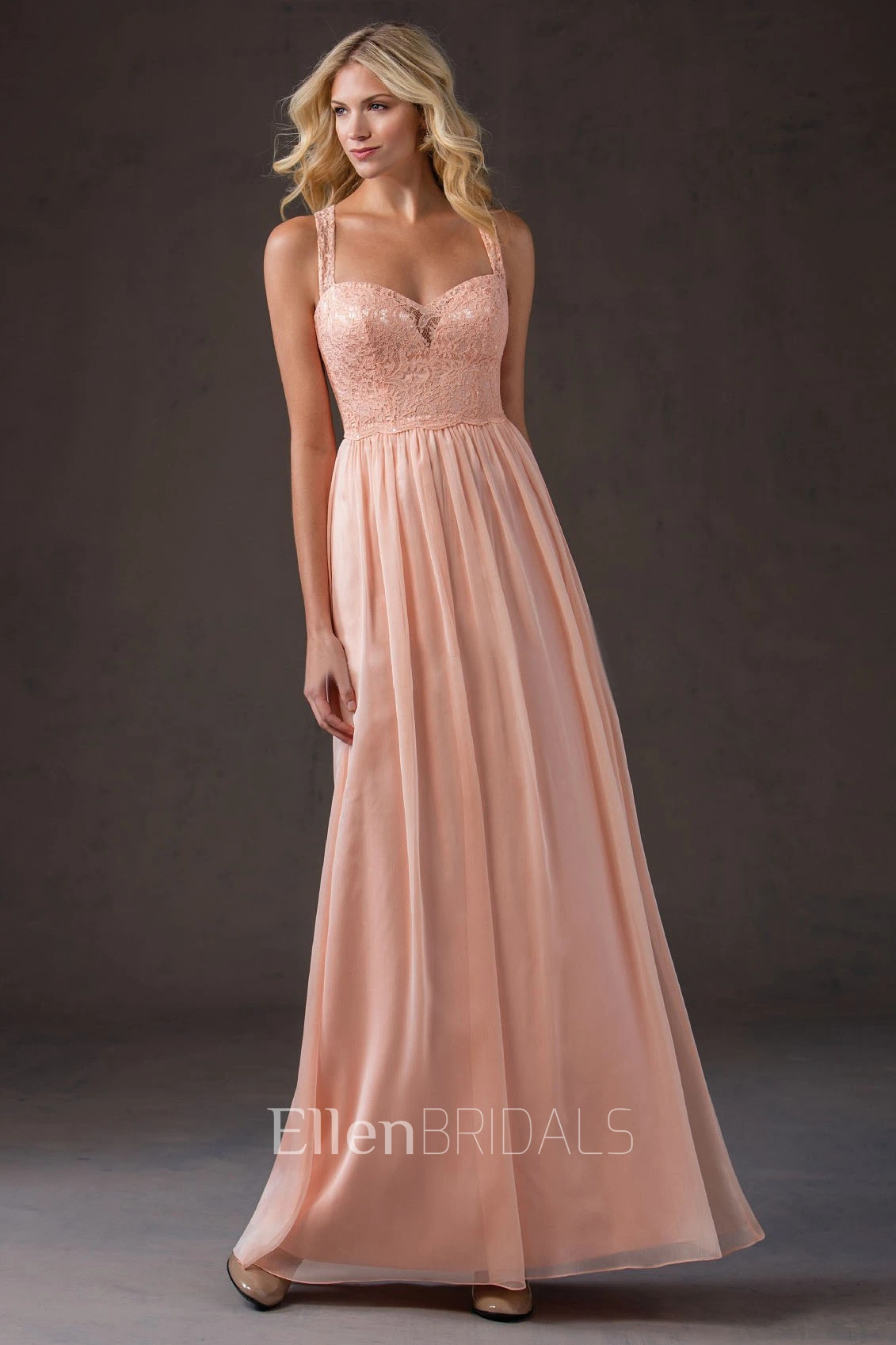 A-Line Straps Floor-length Chiffon Bridesmaid Dresses with Illusion