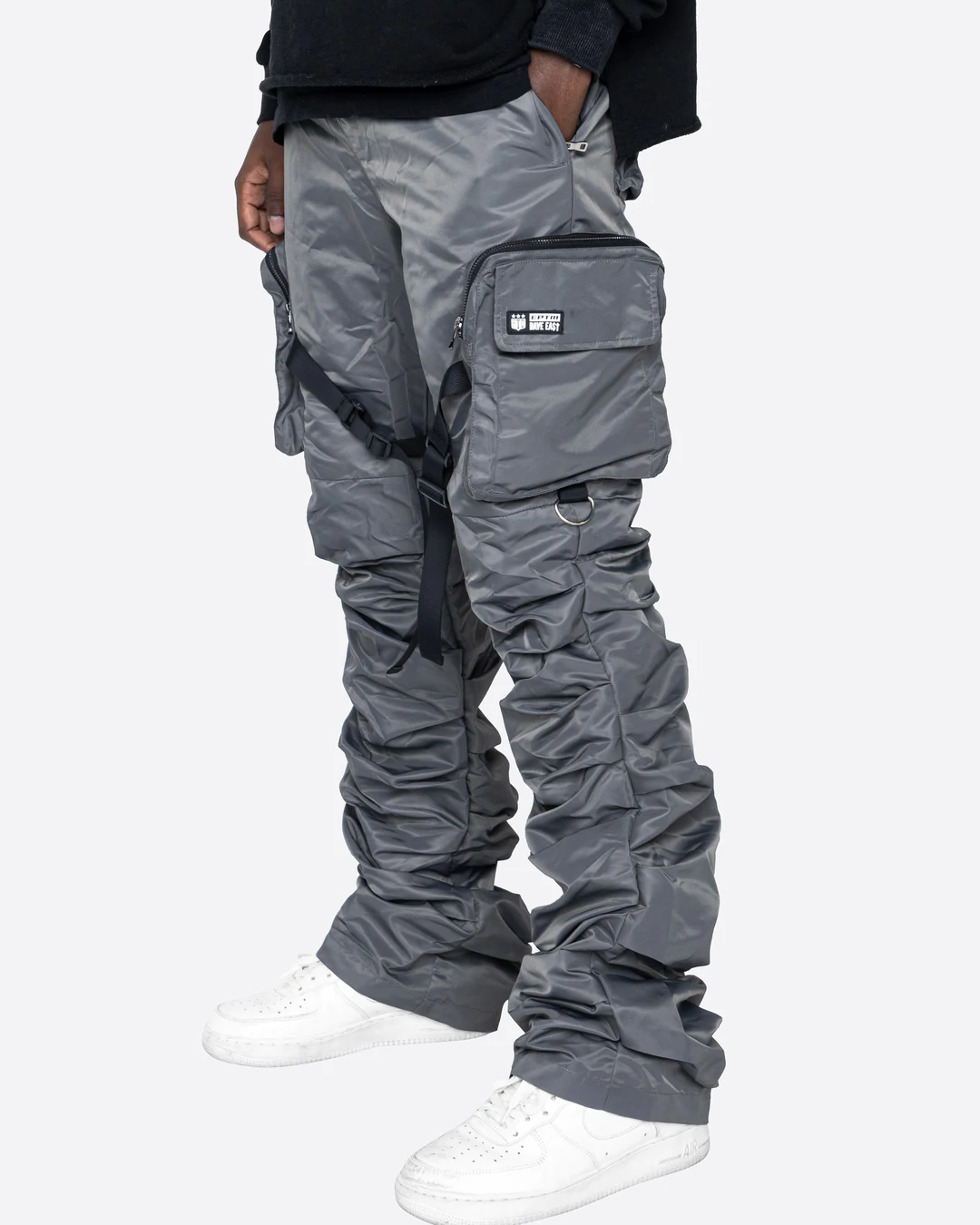DAVE EAST STRAP STACKED FLARE PANTS - CHARCOAL