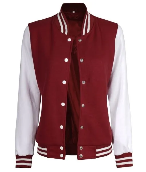 Women’s White and Maroon Letterman Jacket