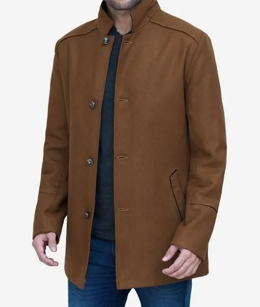 Roy Men’s 3/4 Length Brown Wool Coat