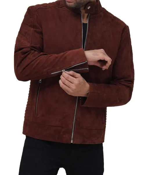 Miguel Men’s Quilted Brown Suede Leather Jacket