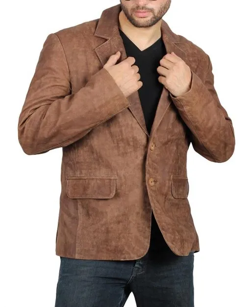 Men’s Two Button Brown Leather Blazer