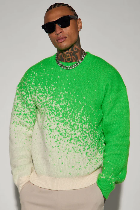 Two Tone Crewneck Sweater - Green/combo