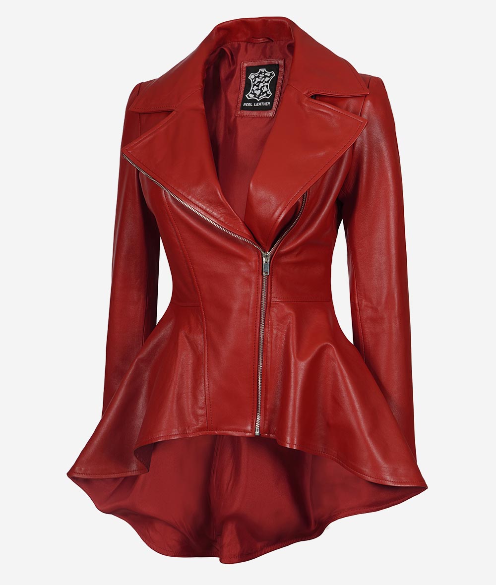 Womens Red Leather Peplum Jacket
