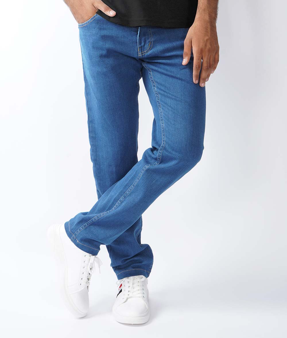 Mens Straight Fit Mid Blue Jeans