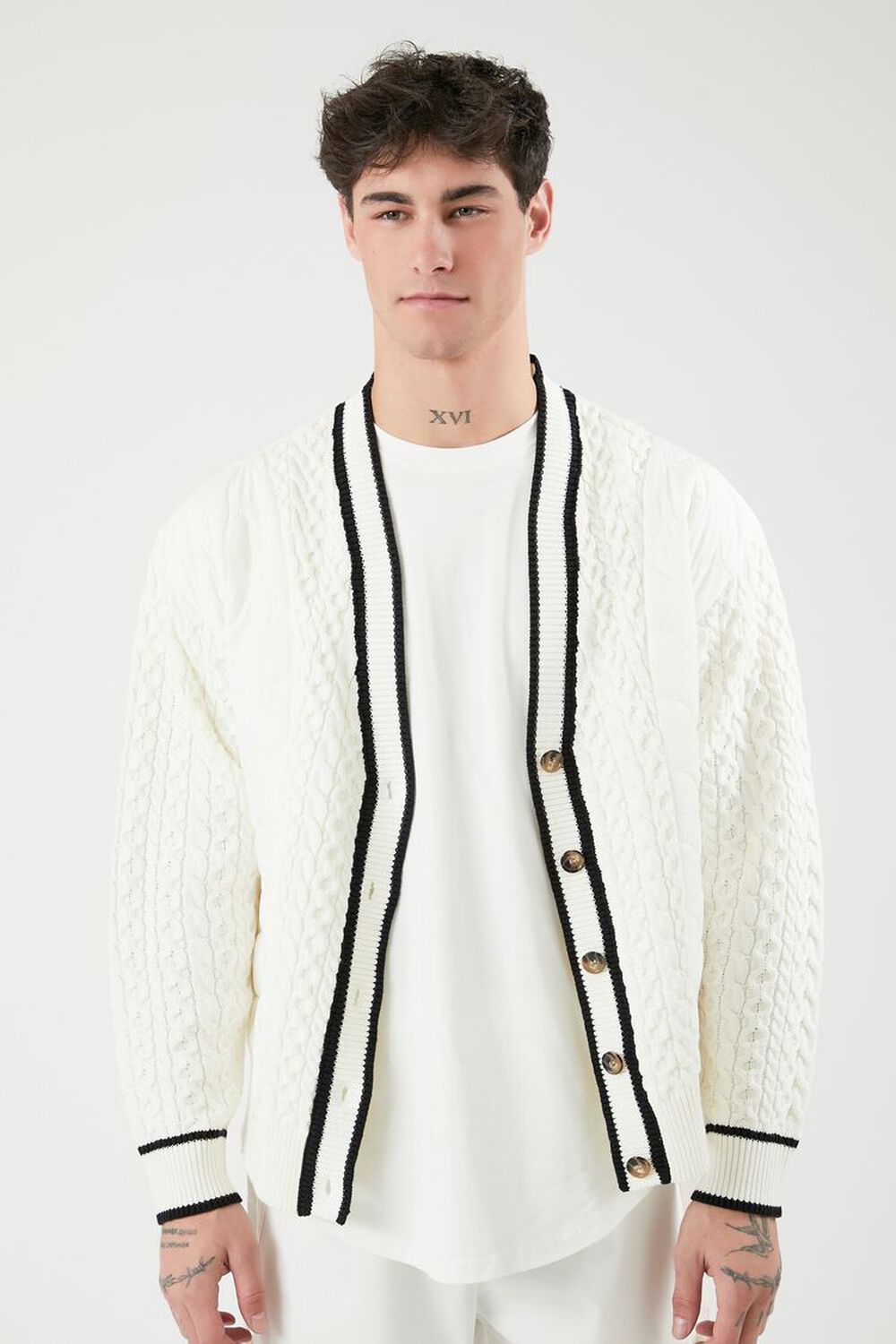 Striped-Trim Cardigan Sweater