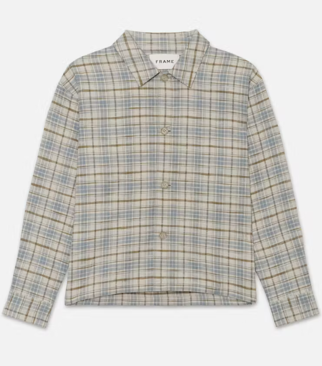 Relaxed Plaid Shirt Jacket in Light Blue Plaid