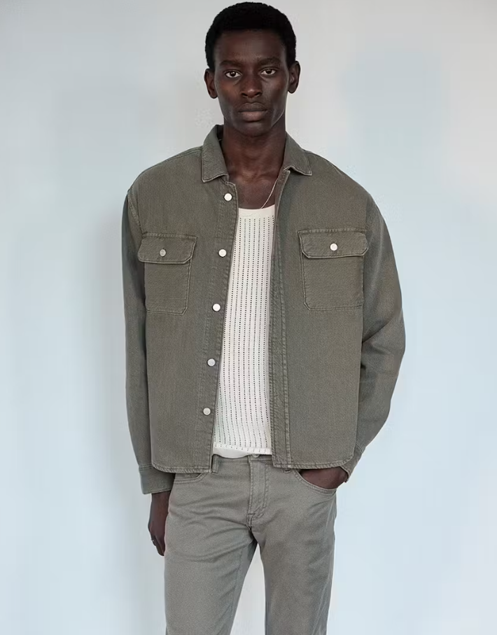 Textured Terry Overshirt in Smokey Olive