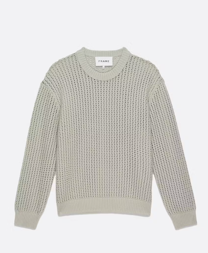 Cotton Blend Crewneck Sweater in Mineral Grey