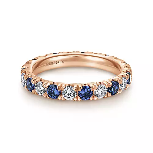 14K Rose Gold French Pavé Set Sapphire and Diamond Eternity Band - 0.94 ct