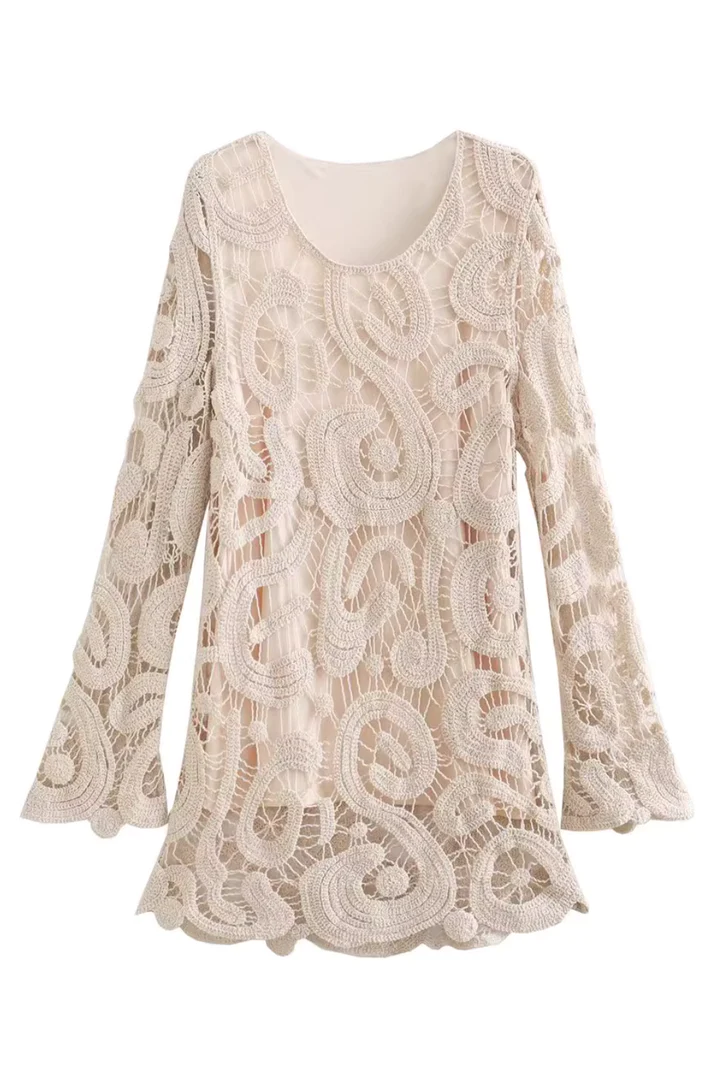 'Caroline' Round-Neck Crochet Knit Dress