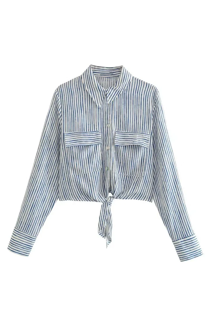 'Layla' Striped Front Tie Shirt