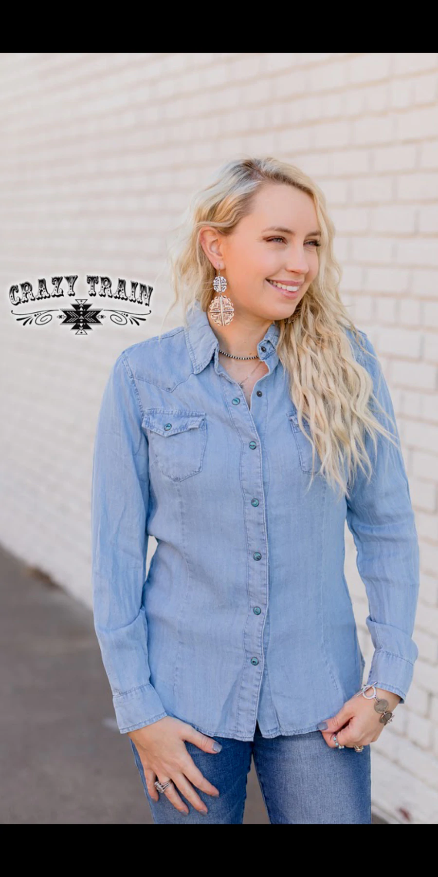 American Dream Denim Turquoise Button Up Top - Also in Plus Size