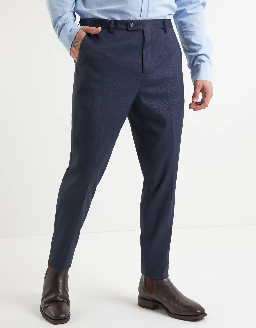hallenstein brothers - SKINNY FIT STRETCH SUIT PANTS IN NAVY | Modvisor