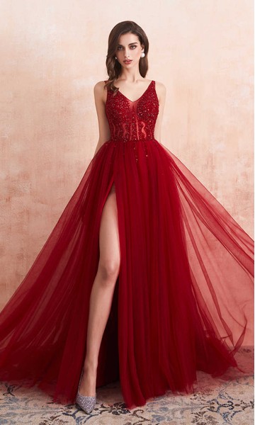 Sparkly Long Red Prom Dresses