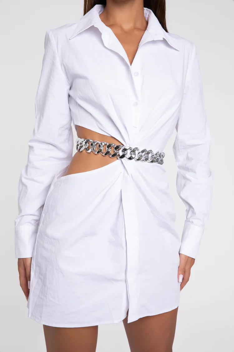 White Chain Shirt Dress