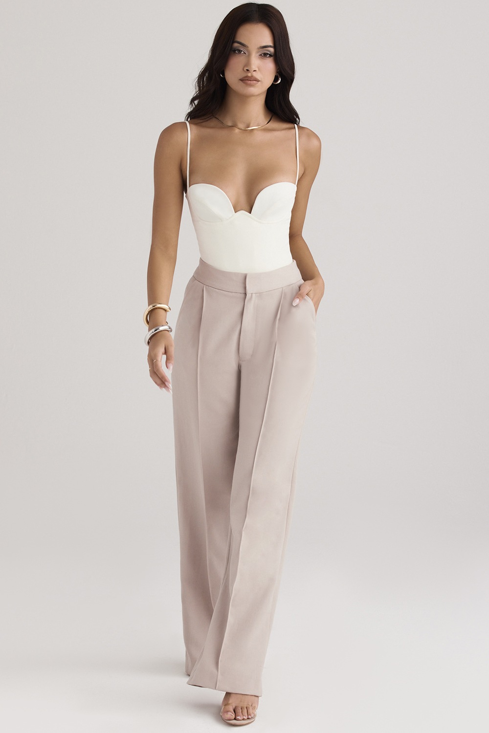 ALIVIA BEIGE LOOSE FIT TROUSERS