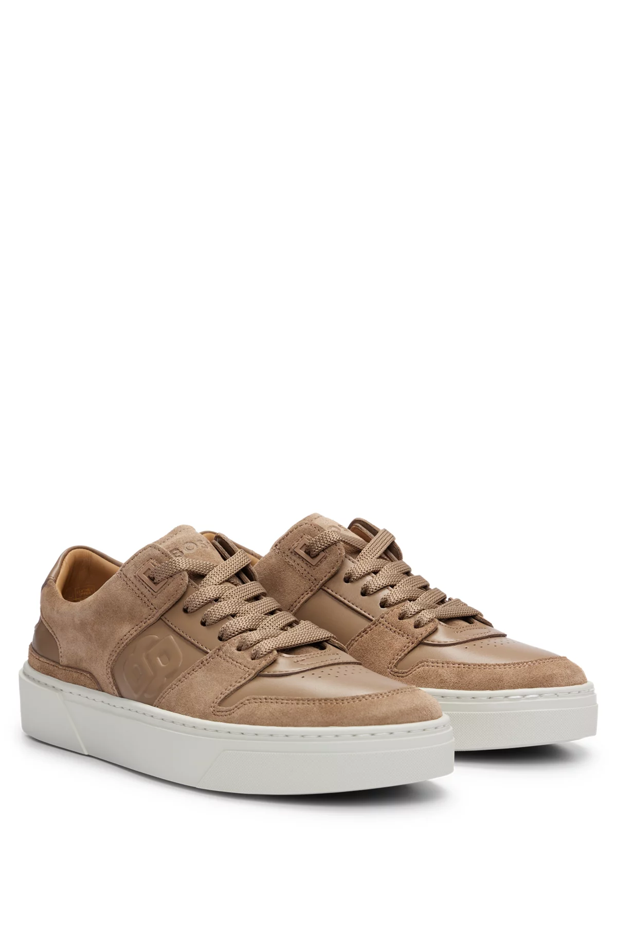 LEATHER LACE-UP TRAINERS WITH SUEDE TRIMS