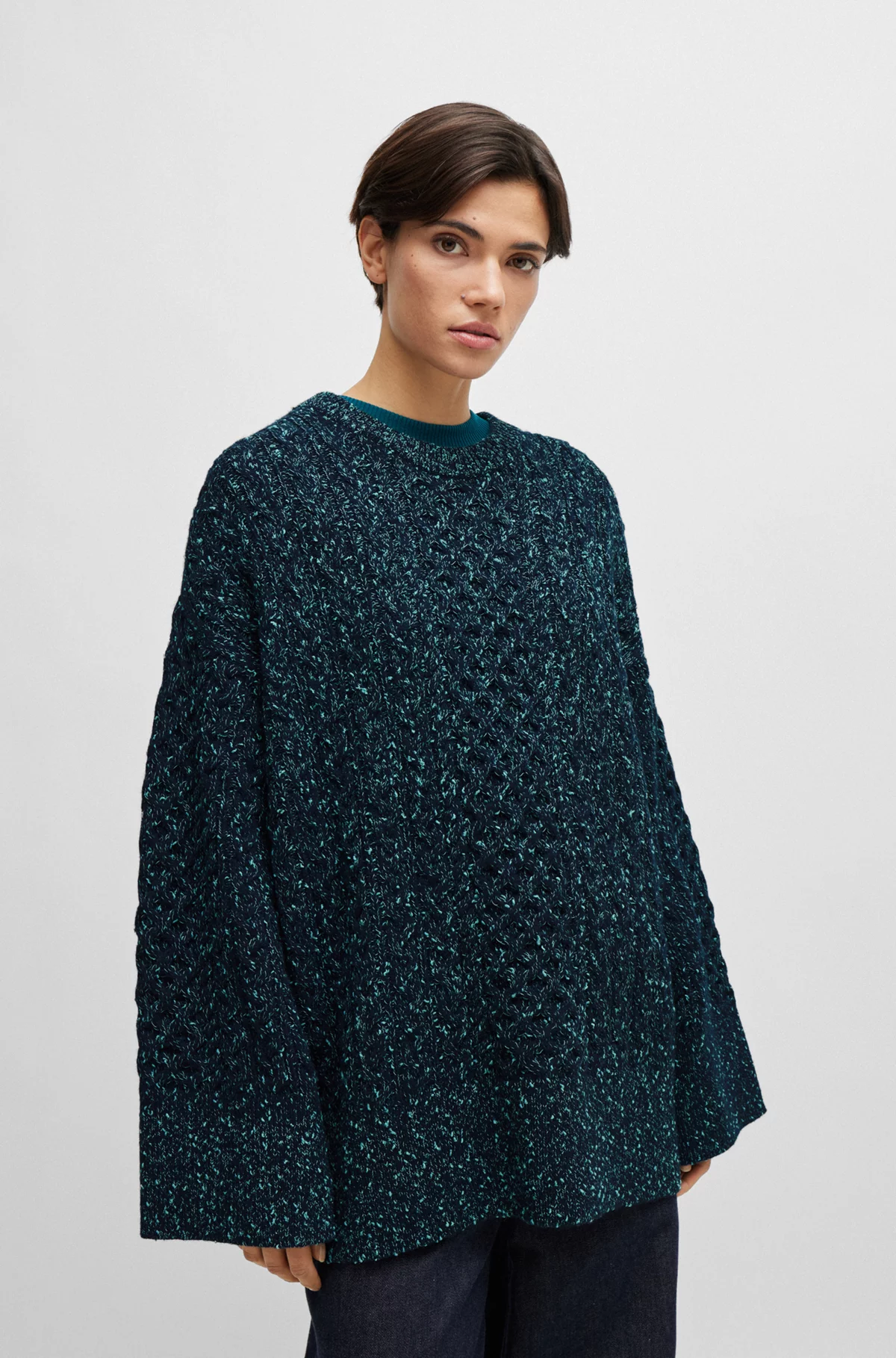 WOOL-BLEND SWEATER WITH CABLE-KNIT STRUCTURE