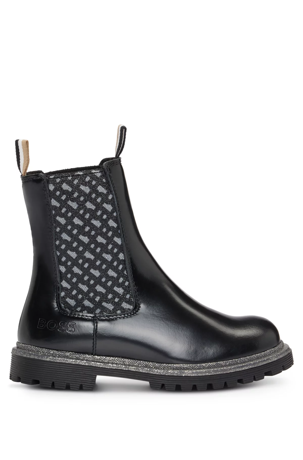 KIDS' CHELSEA BOOTS IN PATENT LEATHER WITH MONOGRAM PANELS