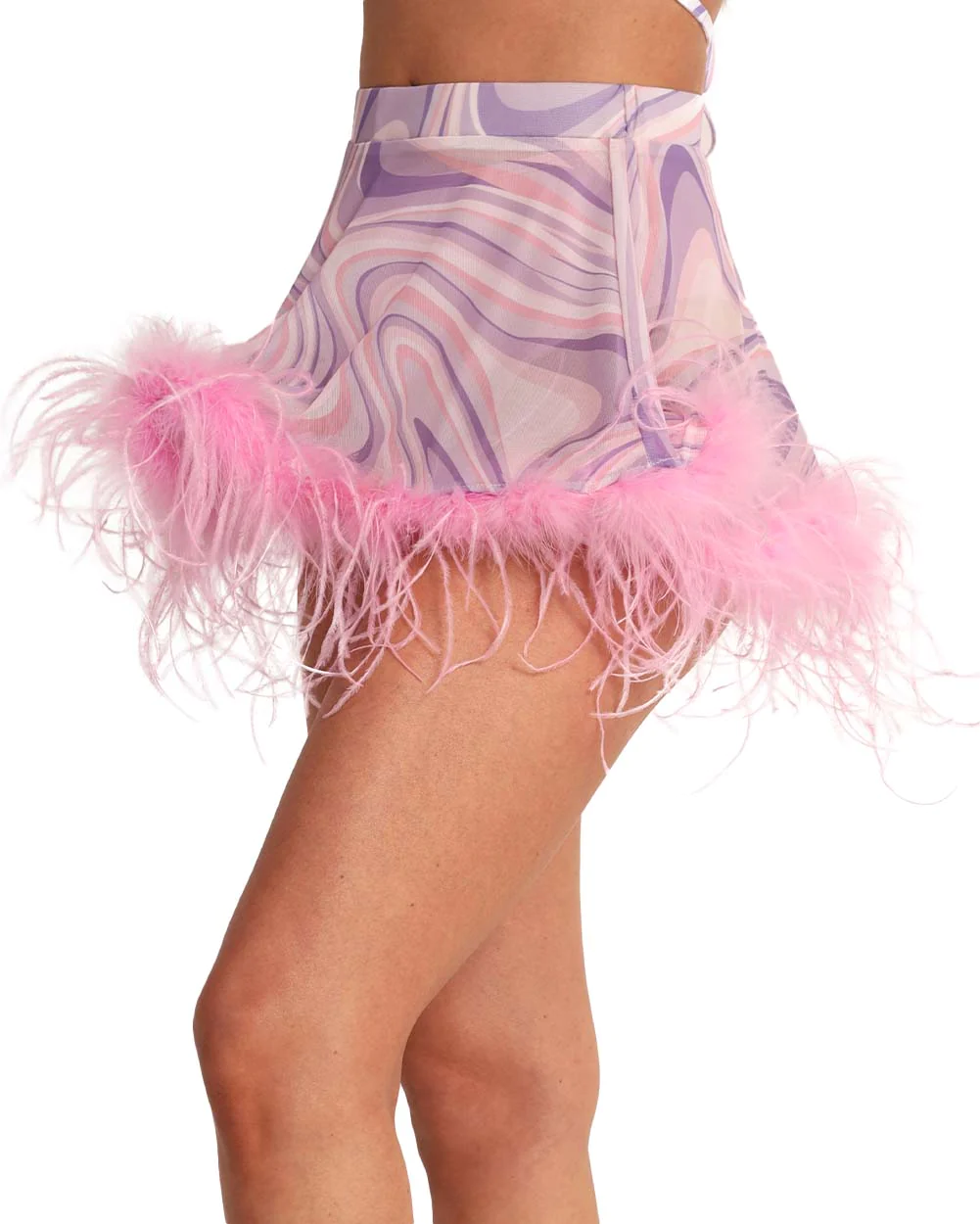 Swirly Sis Mesh Marabou Mini Skirt