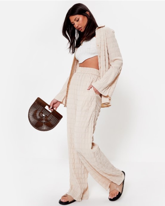 Textured Wide Leg Trousers Co-Ord