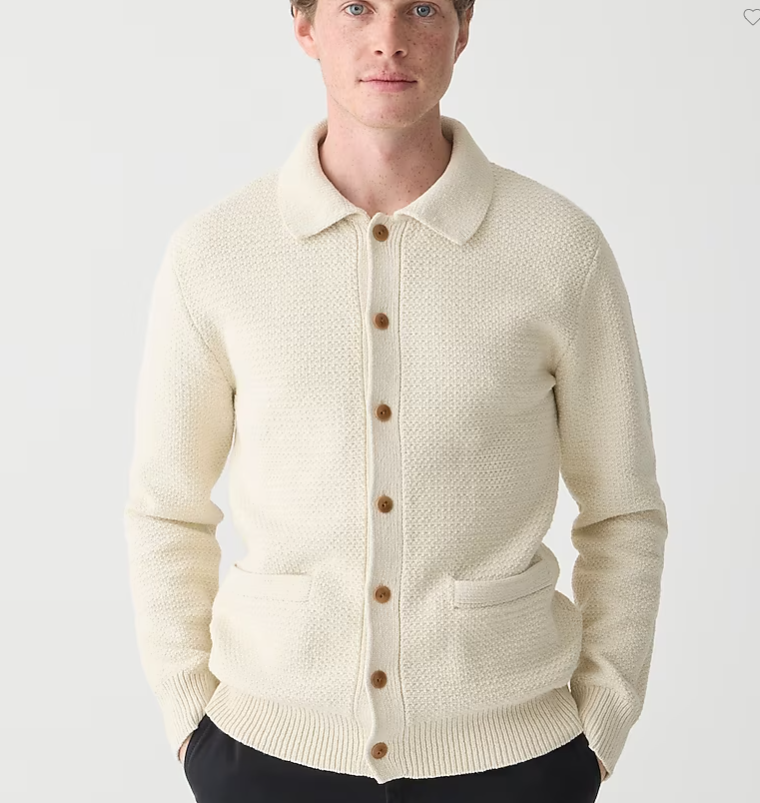 Cotton tuck-stitch cardigan-polo sweater