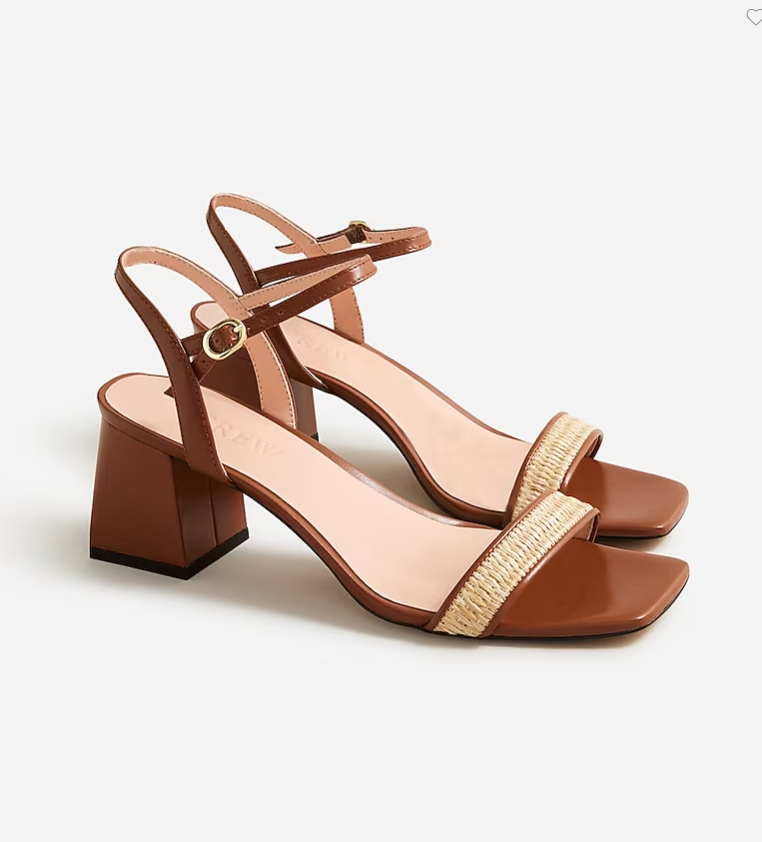 Raffia ankle-strap block-heel sandals