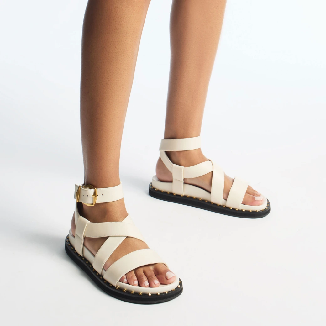 Blaise Flat Latte Leather Sandals